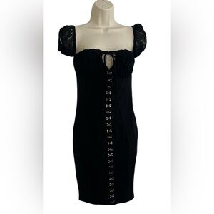 Kaylee Kollection Take Me Out Black Lace Sleeve Dress, Form Fitting Size Small.